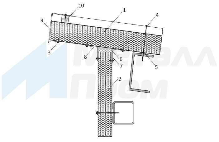 Вариант № 3 узла крепления свеса кровельной сэндвич панели