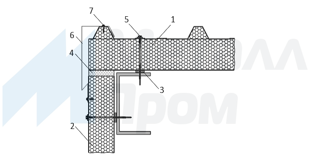 Вариант № 3 узла соединения кровельной и стеновой сэндвич панели