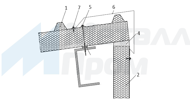 Вариант № 4 узла соединения кровельной и стеновой сэндвич панели